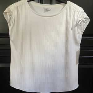 NWT Liz Claiborne White Drawstring Cap Sleeve Top-Size Large